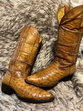 NOCONA MEN FULL Tan Ostrich  Western Boots NEW SOLES Sz 8.5 D